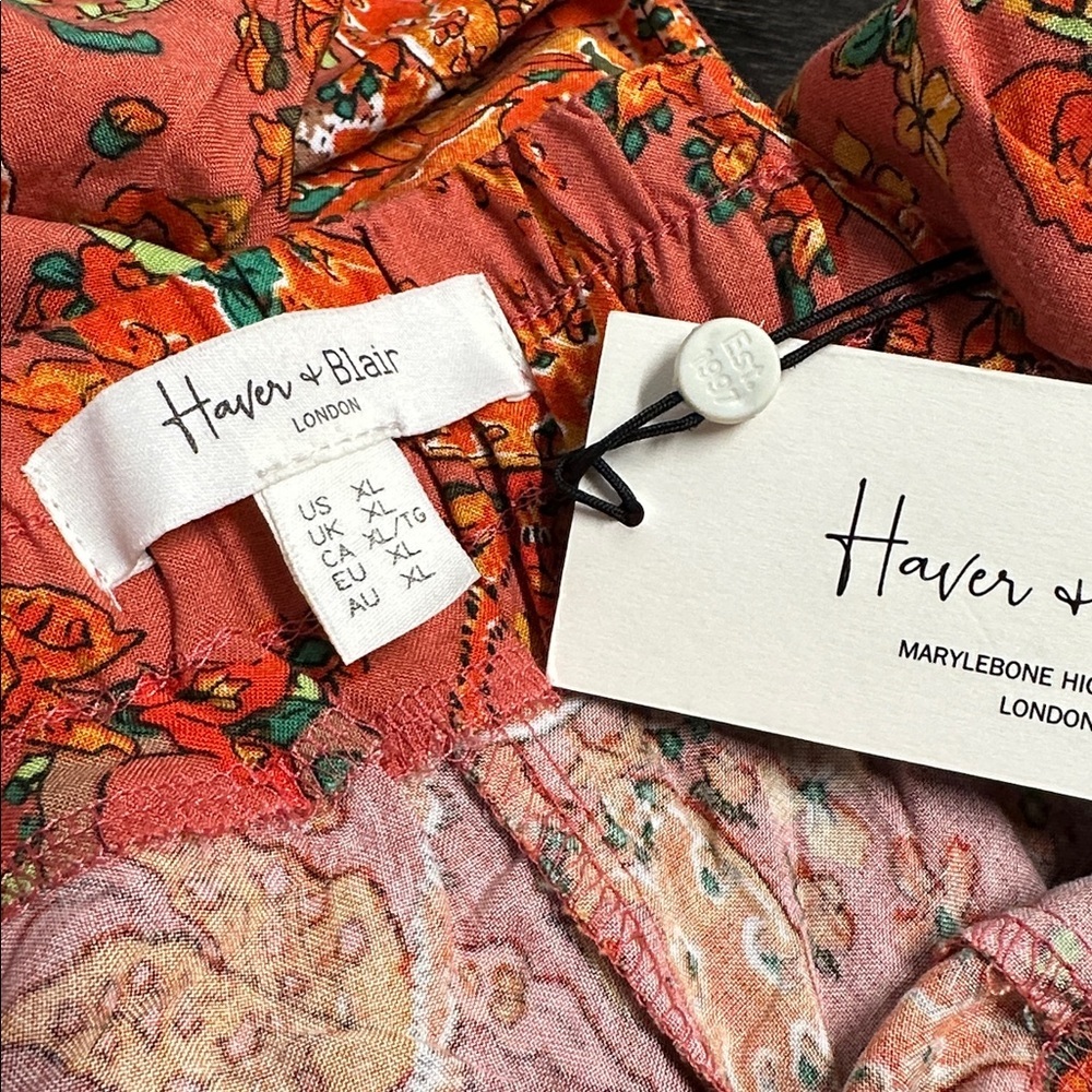NWT Haver + Blair Wide Leg Orange Paisley Waist Tie Pull On Pants Sz XL - Picture 12 of 13
